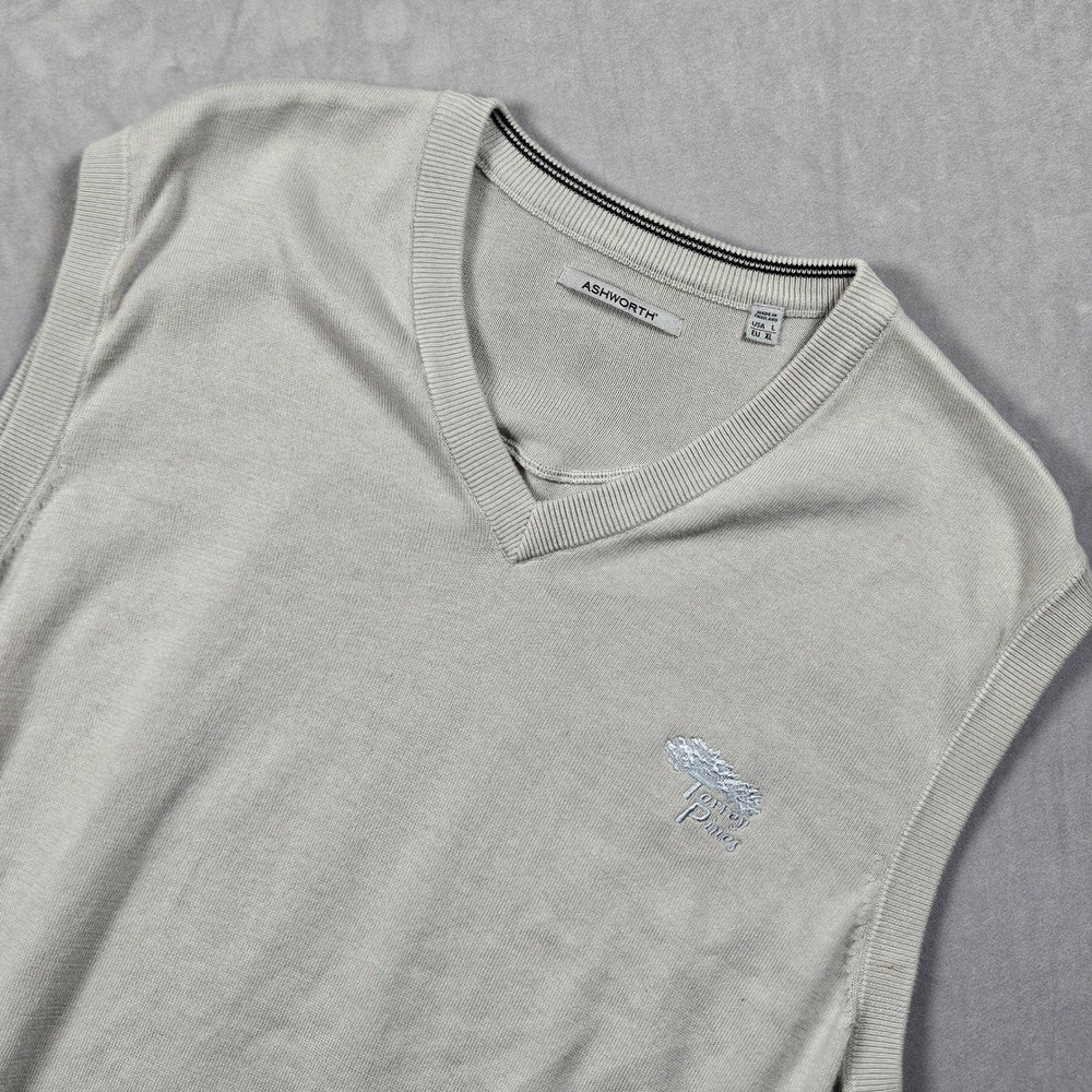 Ashworth Sweater Vest Mens Lare Gray Torrey Pines Golf Logo‎ Pima Cotton V-Neck